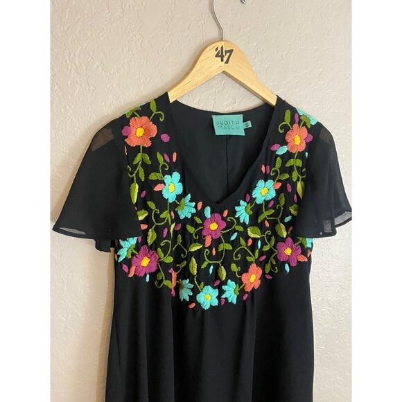 Judith March Women's Black Embroidered Short Sleeve Mini Dress - Small - Picture 2 of 12